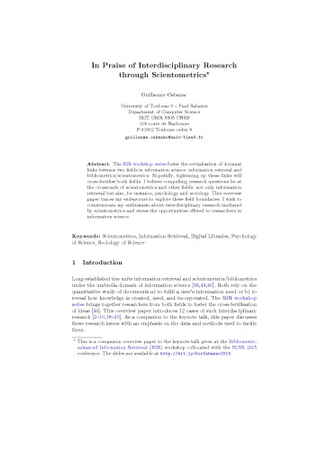 ﻿در ستایش تحقیقات میان رشته ای از طریق علم سنجی