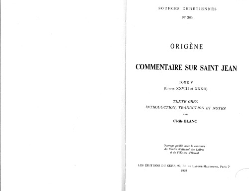﻿Origen: Commentary on Saint John XXVIII and XXXII, Volume V