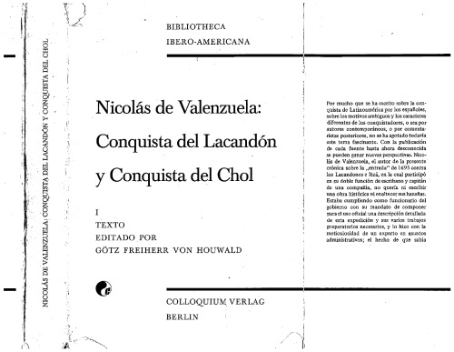 ﻿Nicolás de Valenzuela: تسخیر Lacandón و فتح Chol. من: متن