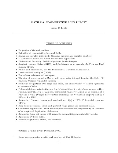 ﻿ریاضی 228: نظریه حلقه جابجایی [یادداشت های سخنرانی]