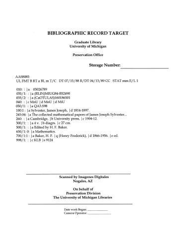 ﻿مقالات ریاضی جیمز جوزف سیلوستر جمع آوری شده است