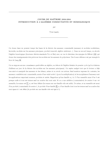 ﻿دوره کارشناسی ارشد 2003-2004: مقدمه ای بر جبر جابجایی و همسانی