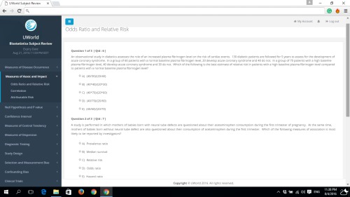 ﻿uWorld Biostatistics Subject Review 2016