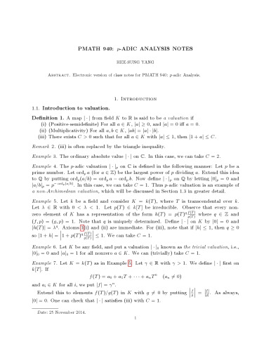 ﻿PMATH 940: تجزیه و تحلیل p-adic [یادداشت های سخنرانی]