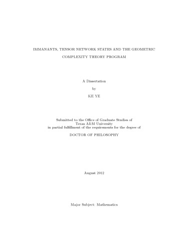 ﻿ایممانانت ها، حالت های شبکه تانسور و برنامه نظریه پیچیدگی هندسی [پایان نامه دکتری]