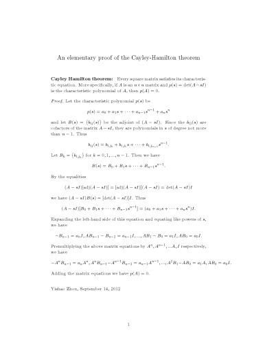 ﻿اثبات ابتدایی قضیه کیلی-همیلتون [یادداشت های توضیحی]