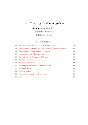 ﻿مقدمه ای بر جبر، SS 2011 [یادداشت های سخنرانی]