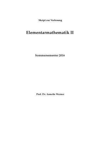 ﻿ریاضیات ابتدایی II، SS 2016 [یادداشت های سخنرانی]