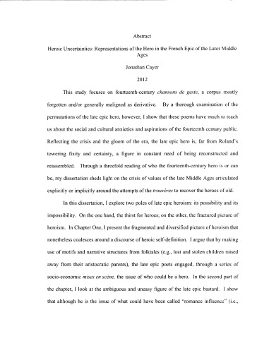 ﻿عدم قطعیت های قهرمانانه: بازنمایی قهرمان در حماسه فرانسوی قرون وسطی بعدی [پایان نامه]