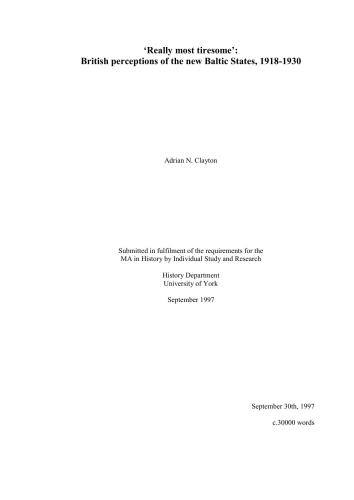 ﻿برداشت بریتانیا از کشورهای جدید بالتیک، 1918-1930
