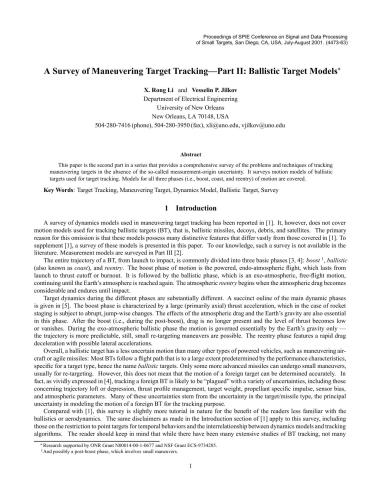 ﻿جیلکوف بررسی ردیابی هدف مانور: بخش دوم - مدل های هدف بالستیک
