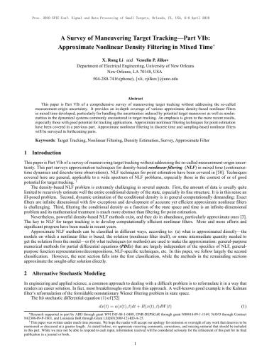 ﻿بررسی ردیابی هدف مانور-بخش VIb: فیلترینگ چگالی غیرخطی تقریبی در زمان مختلط