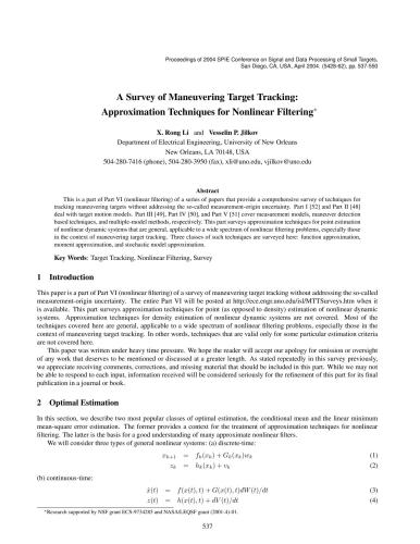 ﻿بررسی ردیابی هدف مانور: تکنیک های تقریبی برای فیلتر غیرخطی