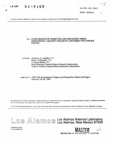 ﻿مقایسه میدان های سرعت سه بعدی محاسبه شده و اندازه گیری شده در یک موتور دو زمانه موتوری