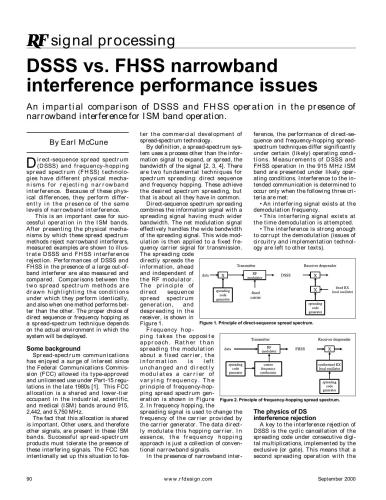 ﻿مسائل مربوط به عملکرد تداخل باند باریک DSSS در مقابل FHSS