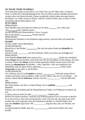 ﻿فیلمنامه فیلم Wilde Tiere im Zirkus و یک سری تمرین برای کار با ویدیو