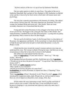 ﻿تحلیل سبکی متن یک فنجان چای اثر کاترین منسفیلد