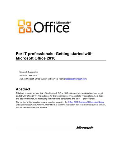 ﻿Microsoft Corp. برای متخصصان فناوری اطلاعات: شروع به کار با Microsoft Office 2010