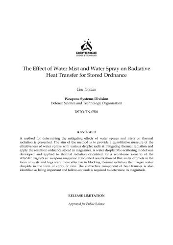 ﻿تأثیر غبار آب و اسپری آب بر انتقال حرارت تابشی برای مهمات ذخیره شده
