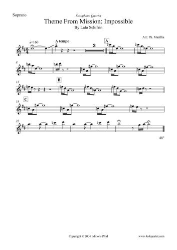 ﻿ماموریت غیر ممکن (موضوع). کوارتت ساکسیفون. Ноты для саксофонов