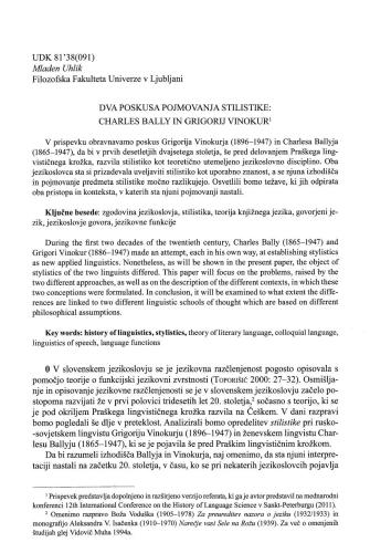 ﻿Dva poskusa pojmovanja stilistike: چارلز بالی در گریگوریج وینوکور