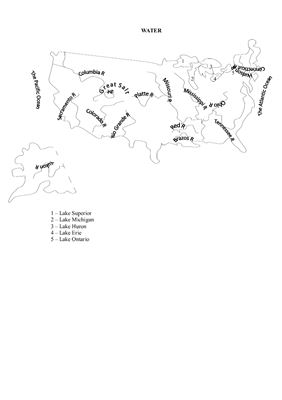 ﻿نقشه ایالات متحده آمریکا. منابع آبی