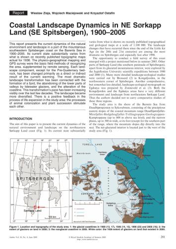 ﻿دینامیک چشم انداز ساحلی در NE SØrkapp Land (SE Spitsbergen)، 1900-2005
