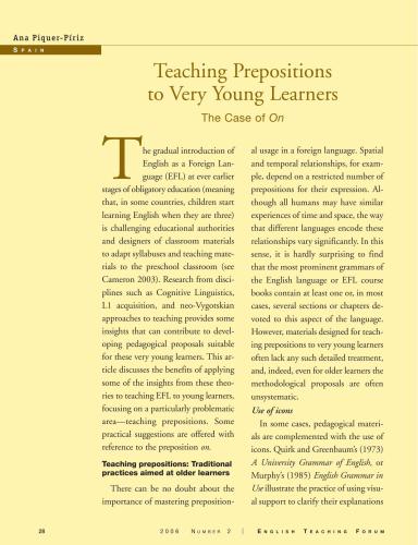 ﻿آموزش حروف اضافه به زبان آموزان بسیار جوان The Case of On