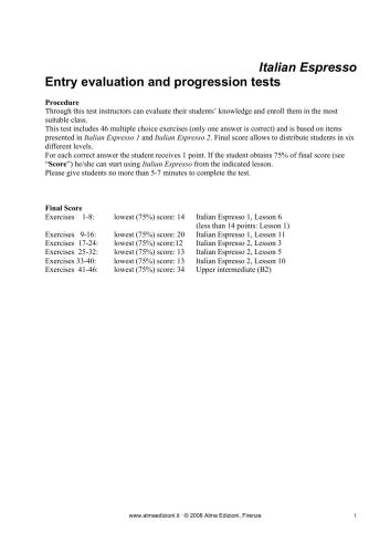 ﻿تمرینات اضافی با کلیدهای دوره اسپرسو ایتالیایی 1