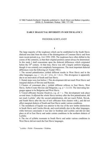 ﻿تنوع گویش اولیه در اسلاوی جنوبی I