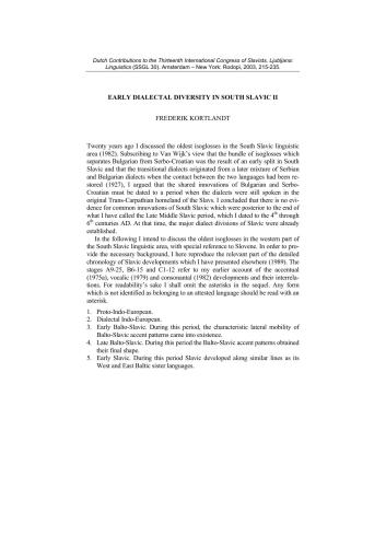 ﻿تنوع گویش اولیه در اسلاوی جنوبی II