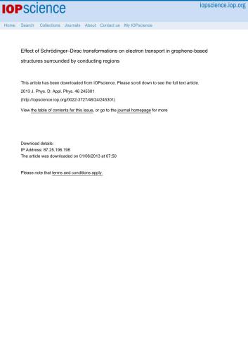 ﻿تأثیر تبدیل‌های شرودینگر-دیراک بر انتقال الکترون در ساختارهای مبتنی بر گرافن که توسط مناطق رسانا احاطه شده‌اند.