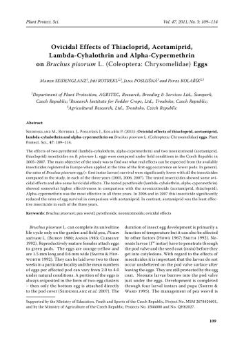﻿اثرات تخریبی Thiacloprid ، Acetamiprid ، Lambda-cyhalothrin و Alpha-cypermethrin بر Bruchus pisorum L. (Coleoptera: Chrysomelidae) تخم مرغ