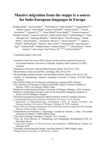 ﻿مهاجرت گسترده از استپ منبعی برای زبان های هند و اروپایی در اروپا است