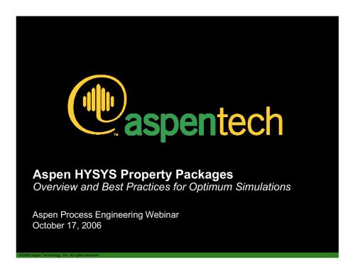 ﻿بسته های املاک Aspen HYSYS. بررسی اجمالی و بهترین روش ها برای شبیه سازی بهینه
