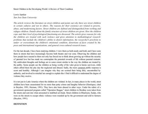 کودکان خیابانی در جهان در حال توسعه: مروری بر وضعیت آنها