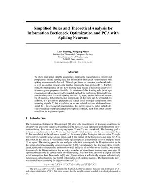 ﻿قوانین ساده شده و تحلیل نظری برای بهینه‌سازی گلوگاه اطلاعات و PCA با نورون‌های Spiking