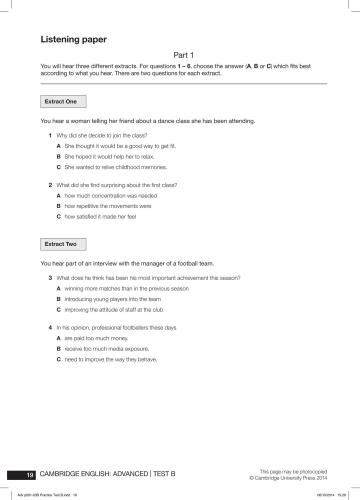 ﻿تست لیسنینگ تمرینی پیشرفته کمبریج انگلیسی B + صوتی