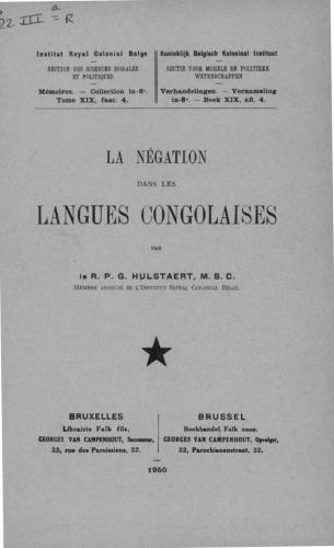 ﻿La Negation dans les langues congolaises