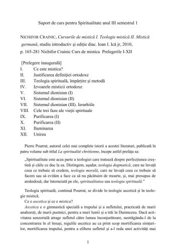 ﻿Curs of mistica, Prelegerile I-XII