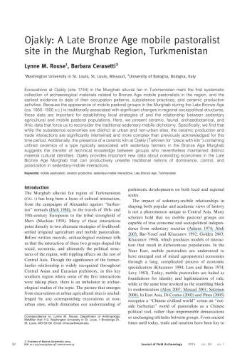 ﻿اوجاکلی: یک سایت شبانداری متحرک در اواخر عصر برنز در منطقه مرغاب، ترکمنستان