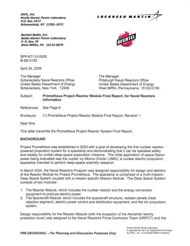 ﻿گزارش نهایی ماژول راکتور پروژه پرومته ناسا