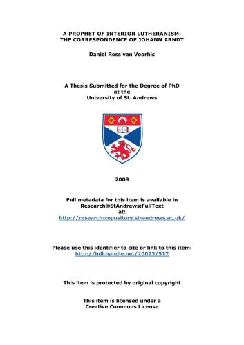 پیامبر لوترانیسم داخلی: مکاتبات یوهان آرنت