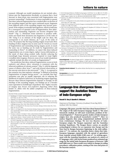 ﻿زمان واگرایی زبان و درخت از نظریه آناتولی منشأ هند و اروپایی پشتیبانی می کند