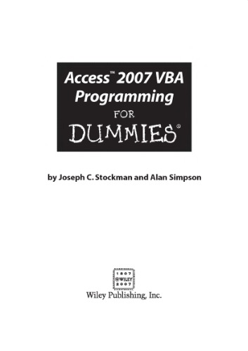 ﻿Microsoft Office Access 2007 VBA Programming For Dummies