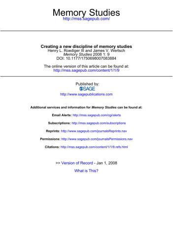 ﻿ایجاد یک رشته جدید از مطالعات حافظه