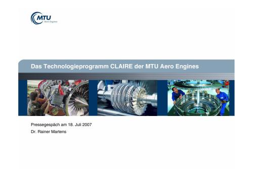 ﻿برنامه فناوری CLAIRE از MTU Aero Engines