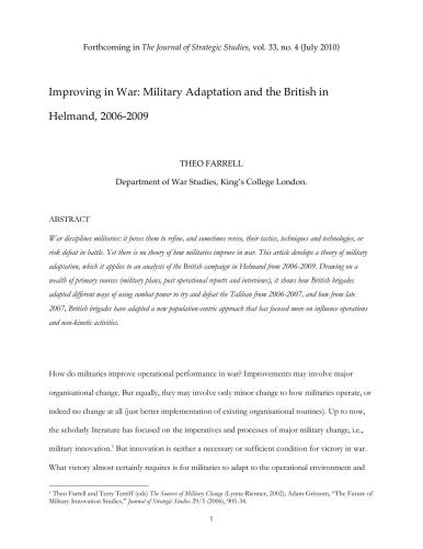 ﻿بهبود در جنگ: سازگاری نظامی و انگلیسی ها در هلمند، 09-2006