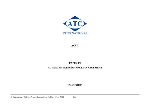﻿ACCA P5 Advanced Performance Management - Passport ATC 2009