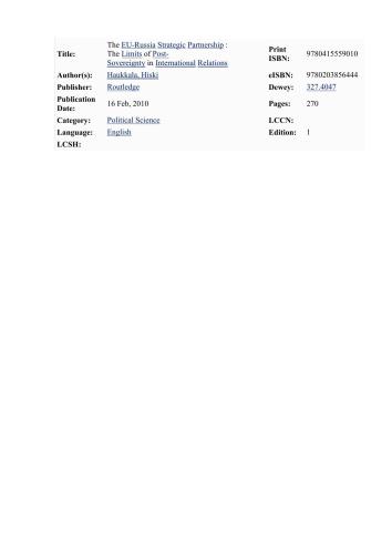 ﻿هاوککالا هیسکی مشارکت استراتژیک اتحادیه اروپا و روسیه. حدود پساحاکمیت در روابط بین الملل